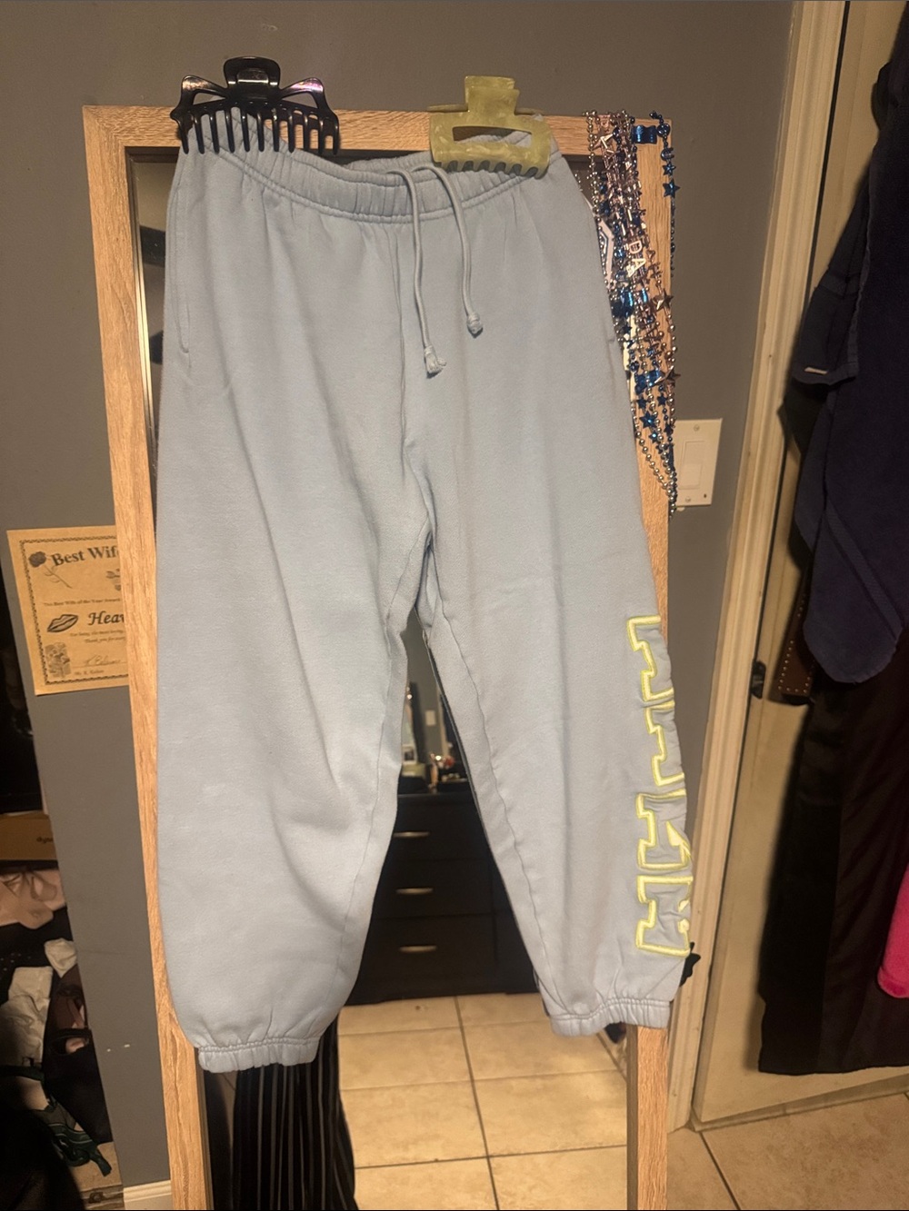 PINK Victoria's Secret Light Blue Joggers with Side Logo